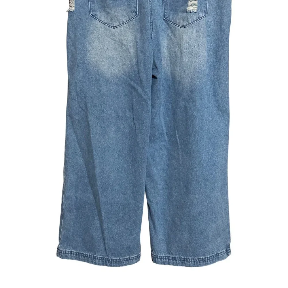 Womens Distressed Denim Crop Overalls Madepants Size S 100% Cotton Casual Style - Picture 8 of 8